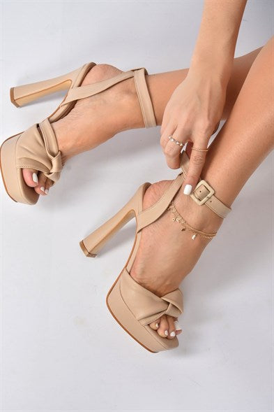 Women's Tan Platform Heeled Shoes