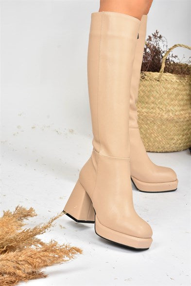 Women's Tan Platform Heeled Boots