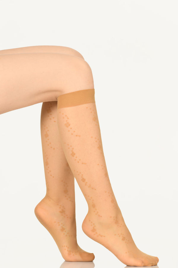 Women's Patterned Tan Color 20 Denier Socks