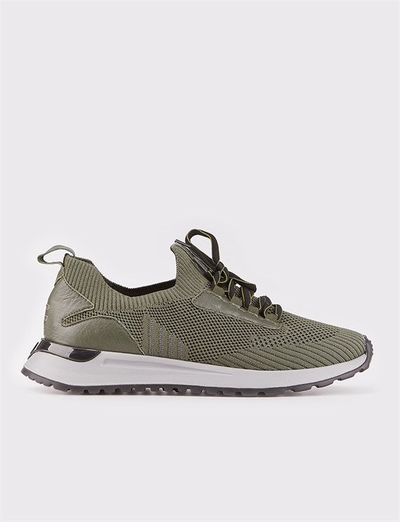 Men's Lace-up Khaki Tricot Sport Shoes