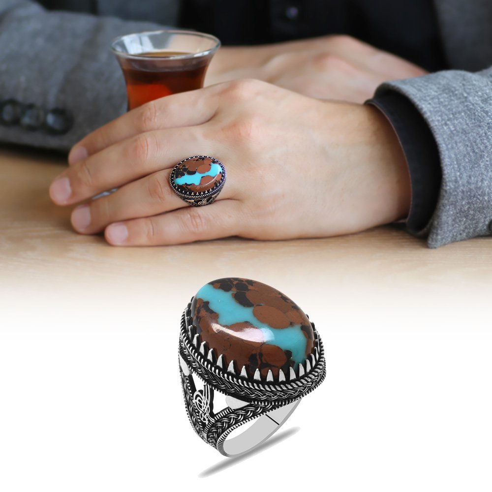 Men's Turquoise Gemmed 925 Carat Silver Ring