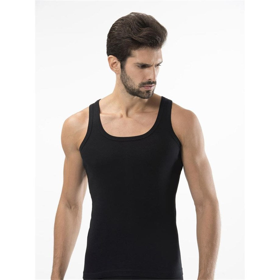 Men's Black Sleeveless Undershirt - 2 Pieces