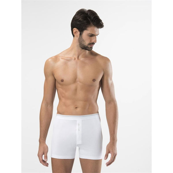 Men's Button White Lycra Boxer - 2 Pieces