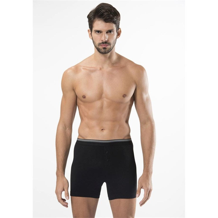 Men's Button Black Lycra Boxer - 2 Pieces