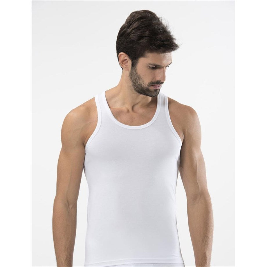 Men's White Lycra Sleeveless Undershirt