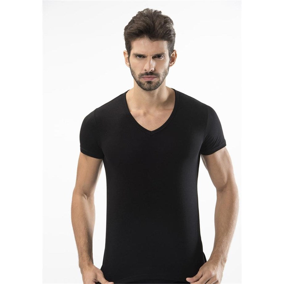 Men's Short Sleeves Black Lycra Undershirt