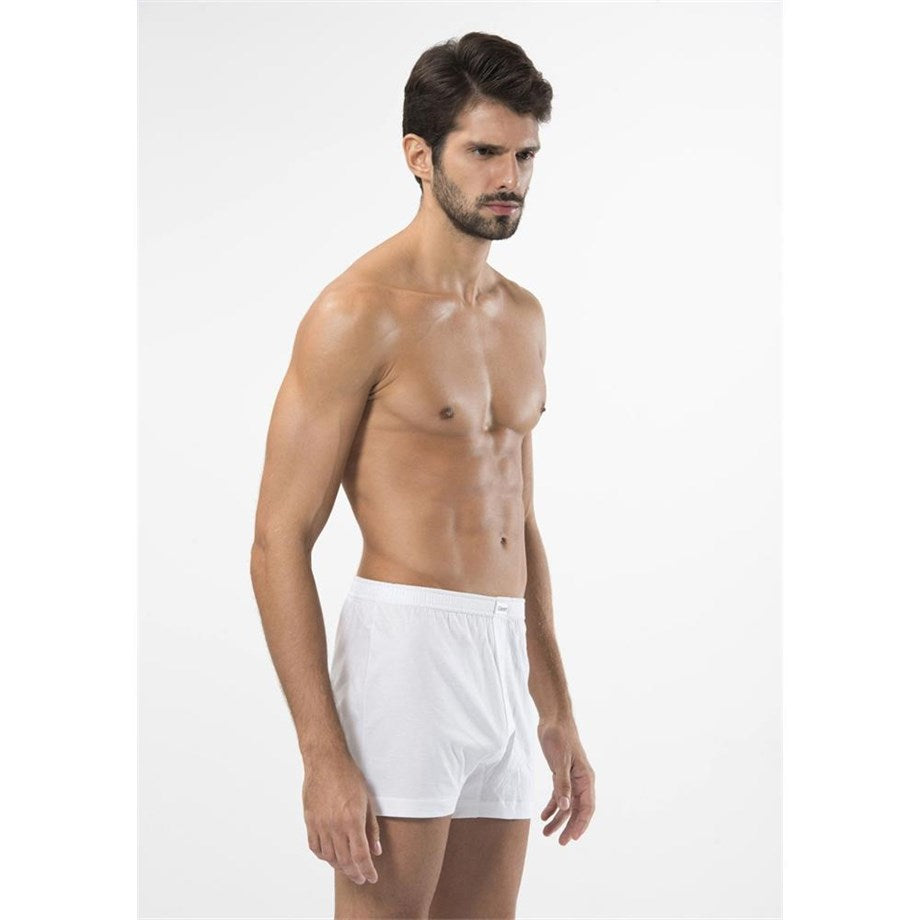 Men's Button Detail White Boxer - 2 Pieces