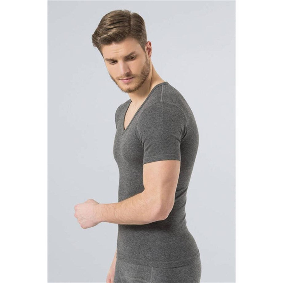 Men's Short Sleeves Grey Melange Thermal Underwear Top