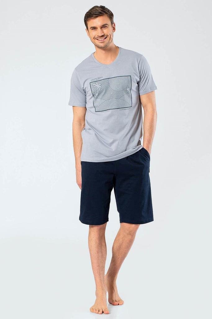 Men's Printed Grey Shorts Pajama Set