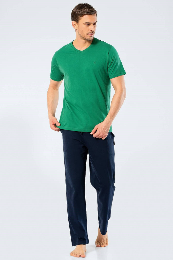 Men's Embroidered Green Pajama Set
