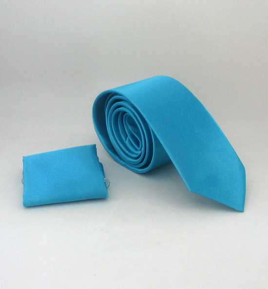 Plain Turquoise Satin Handkerchief Slim Fit Tie