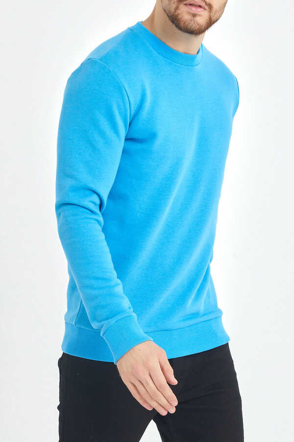 Men's Crew Neck Basic Turquoise Soft Texture Sweatshirt