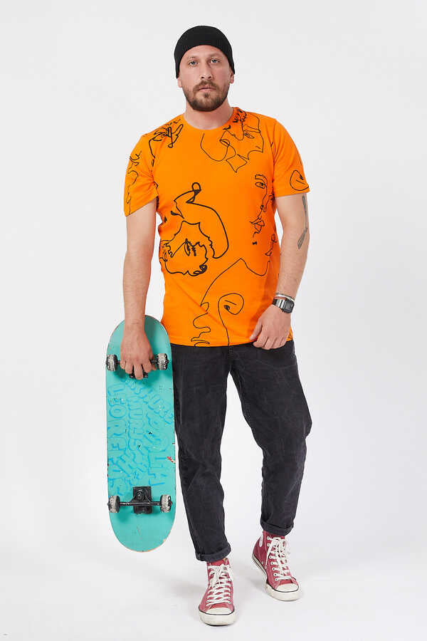 Men's Patterned Orange T-shirt