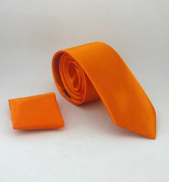Plain Orange Satin Handkerchief Slim Fit Tie