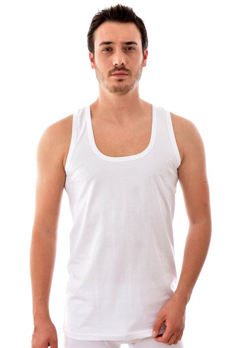 Men's White Combed Cotton Sleeveless Undershirt