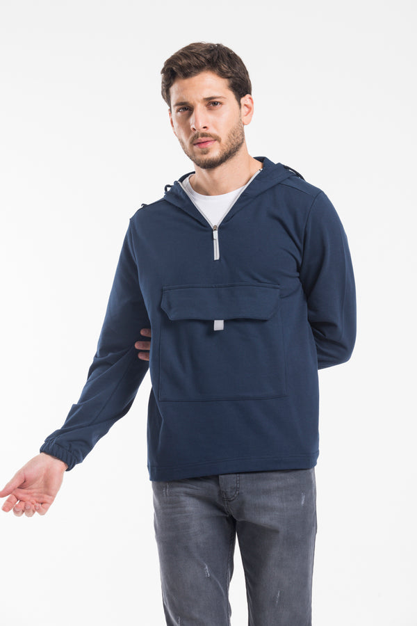 Men's Hooded Zip Collar Pocket Sweatshirt