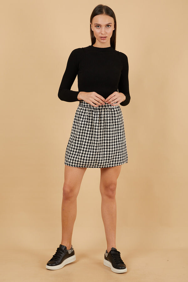 Women's Elastic Waist Hound's Tooth Pattern Short Skirt