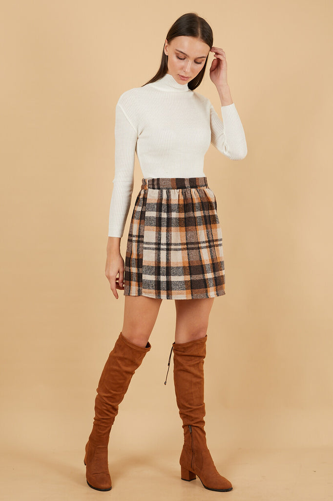 Women's Elastic Waist Plaid Short Skirt