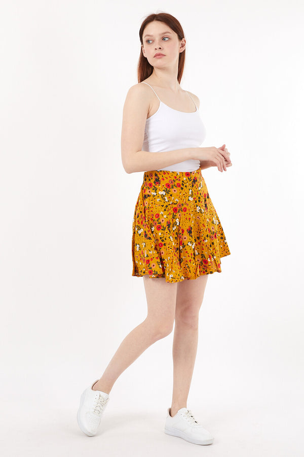 Women's Pleated Floral Pattern Shorts Skirt