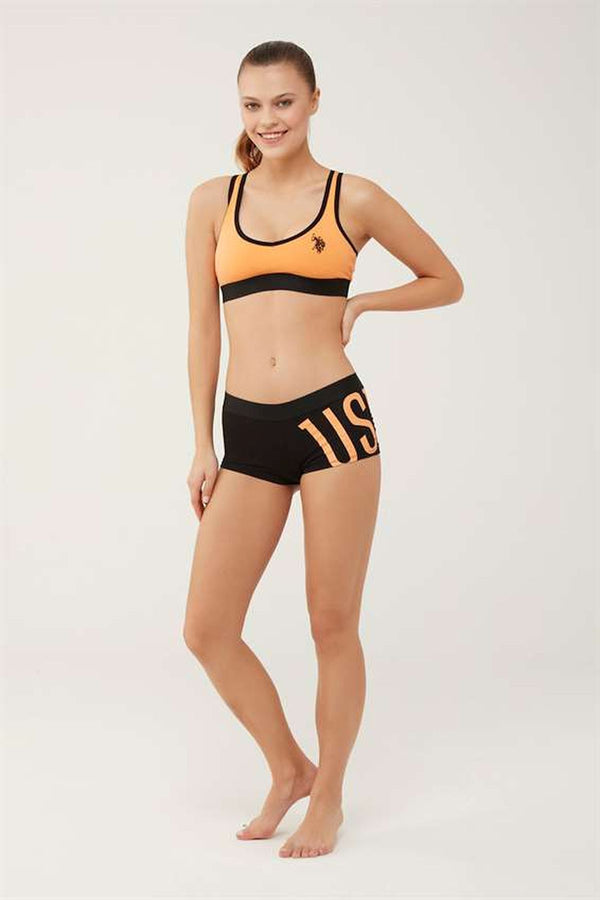Women's Orange Sport Bra & Shorts Set