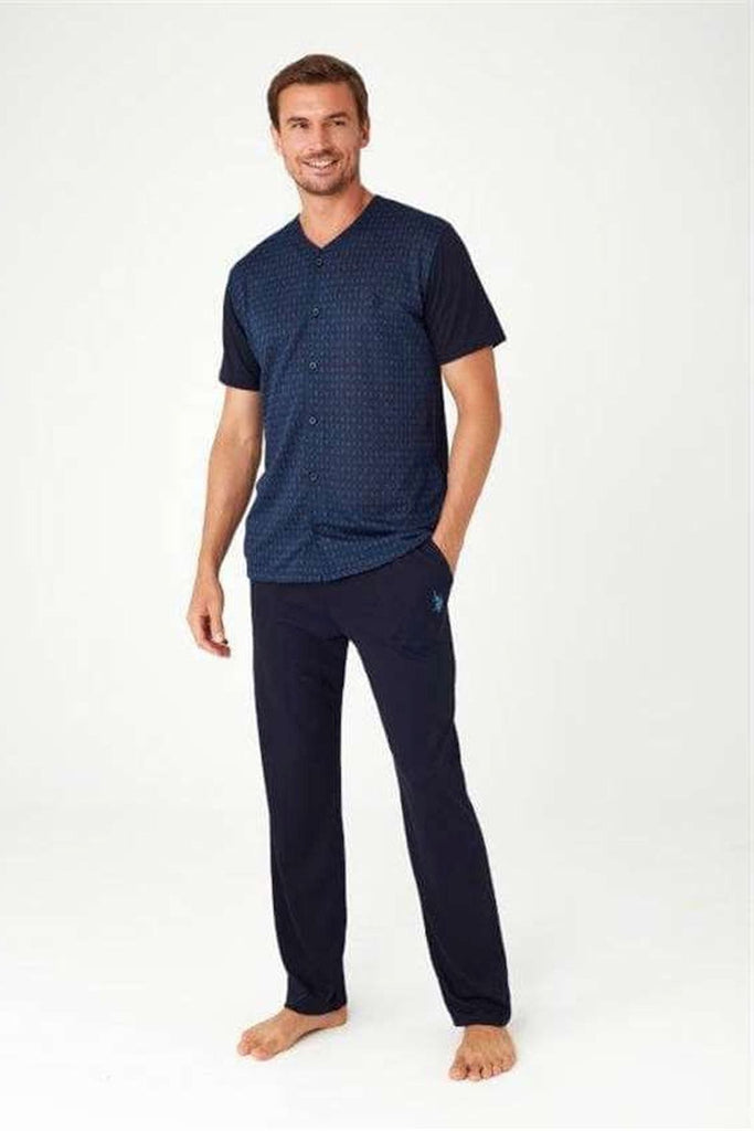 Men's Button Navy Blue Pajama Set