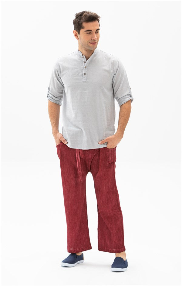 Unisex Claret Red Gauze Thai Pants