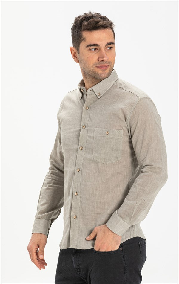 Men's Long Sleeves Beige Skinny Fit Shirt