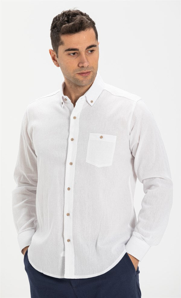 Men's Long Sleeves White Skinny Fit Shirt