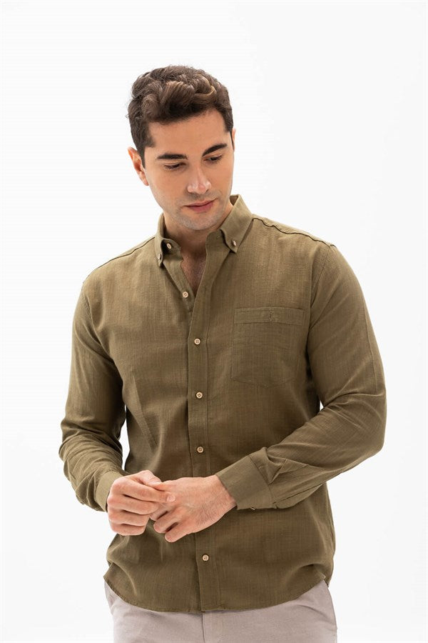 Men's Long Sleeve Khaki Gauze Shirt