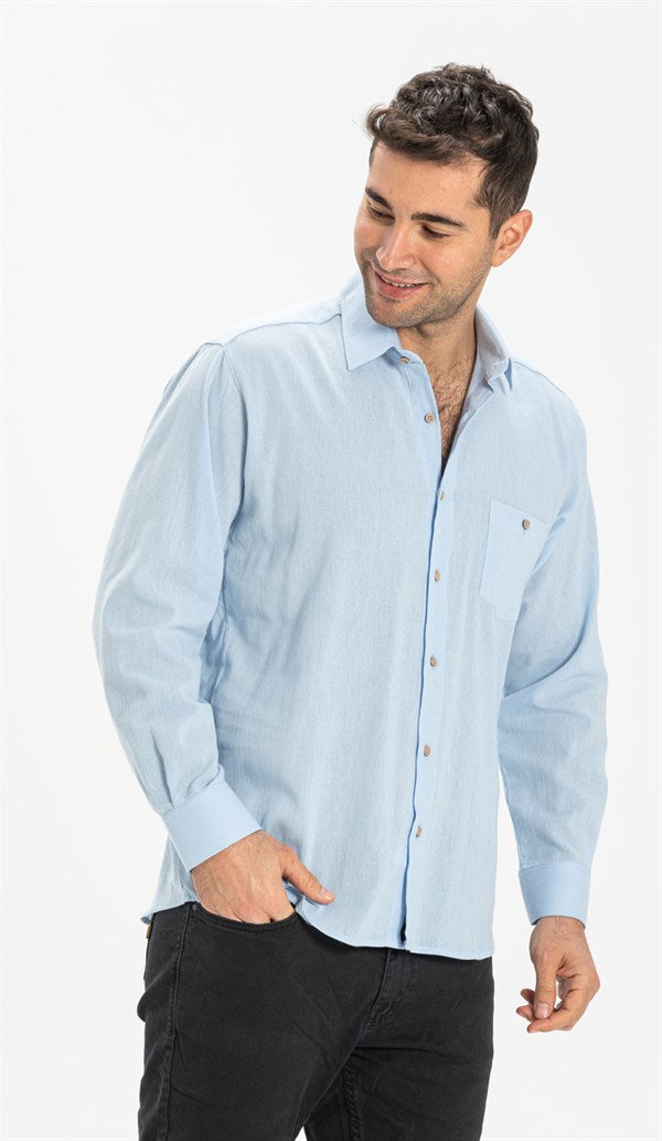 Men's Long Sleeves Ice Blue Shirt