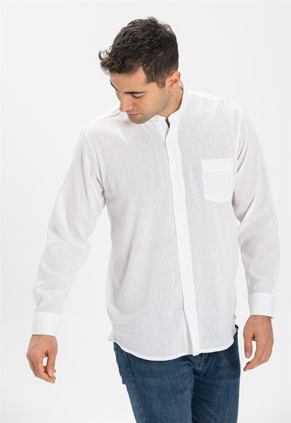 Men's Crew Neck Long Sleeves White Shirt