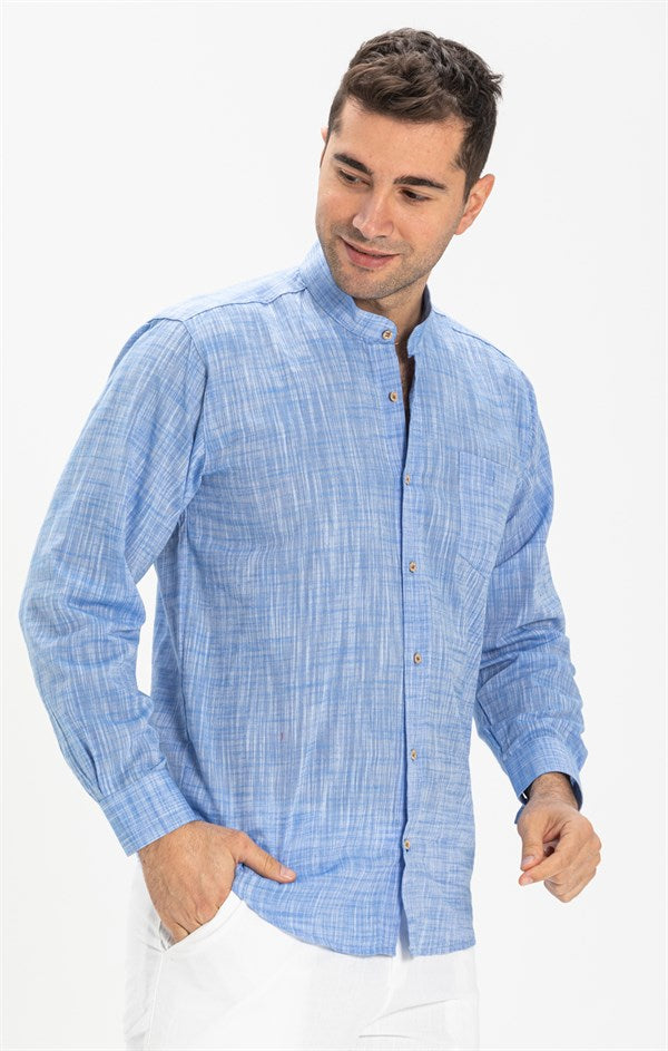 Men's Crew Neck Long Sleeves Blue Shirt