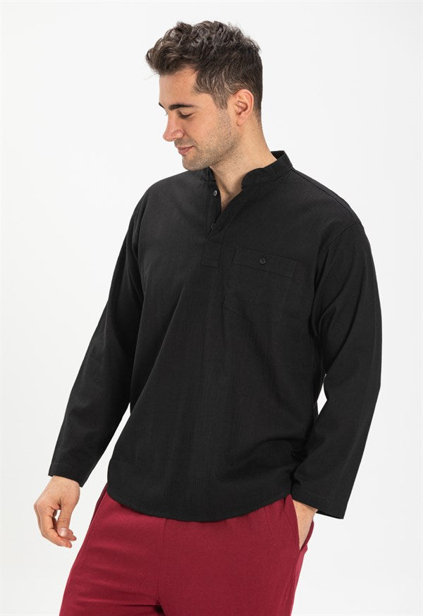 Men's Crew Neck Long Sleeves Black T-shirt