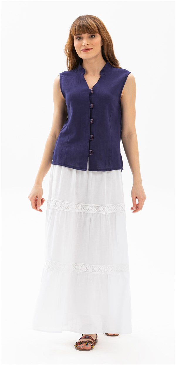 Women's Lace Detail White Long Skirt