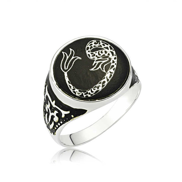 Men's Tulip & Vav Design Silver Ring