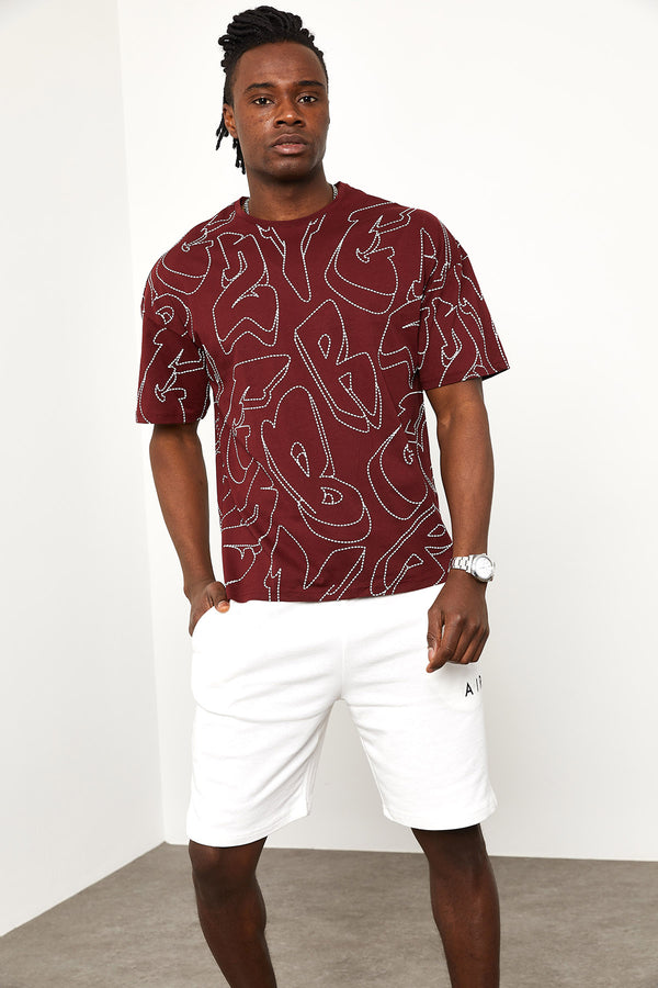 Men's Patterned Maroon T-shirt