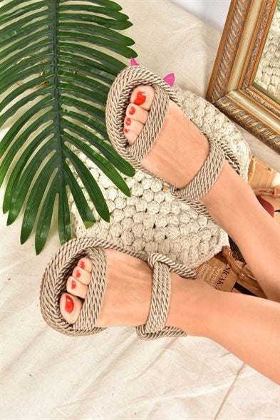 Women's Mink Straw Rope Sandals