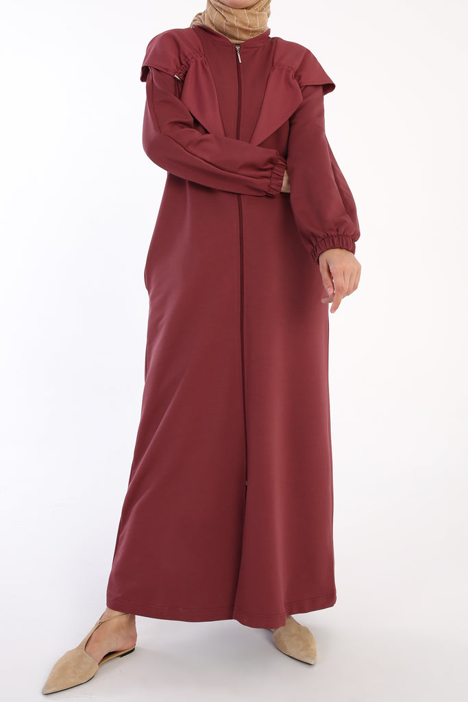 Women's Zipped Maroon Abaya