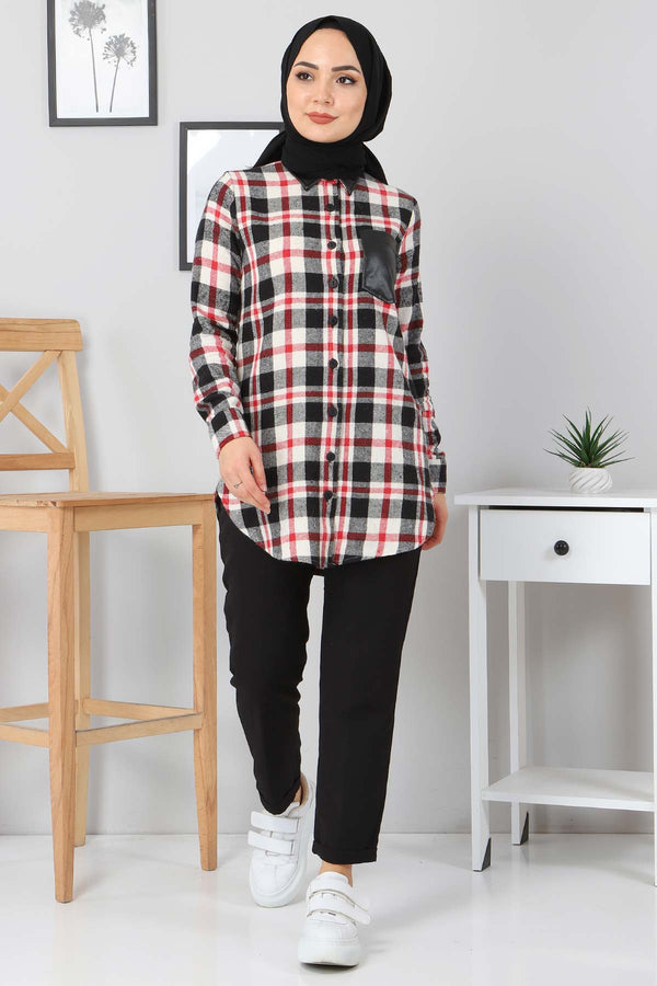 Women's Leather Detail Plaid Shirt