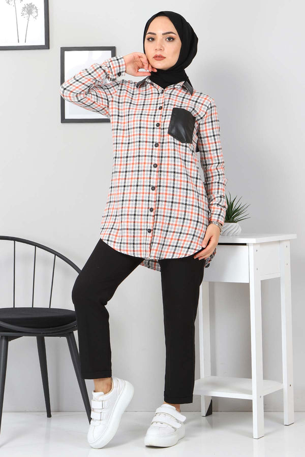 Women's Leather Detail Plaid Shirt