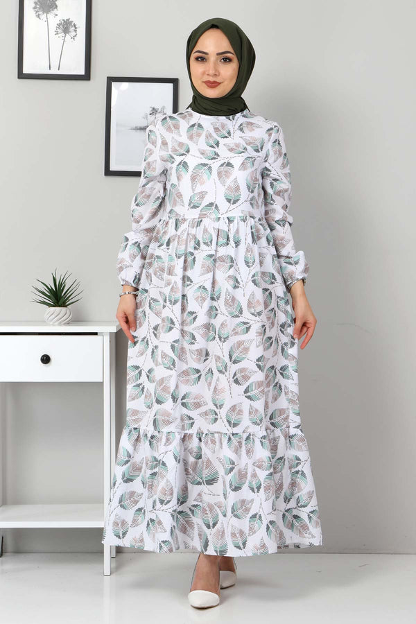 Women's Mint Green Leaf Pattern Dress