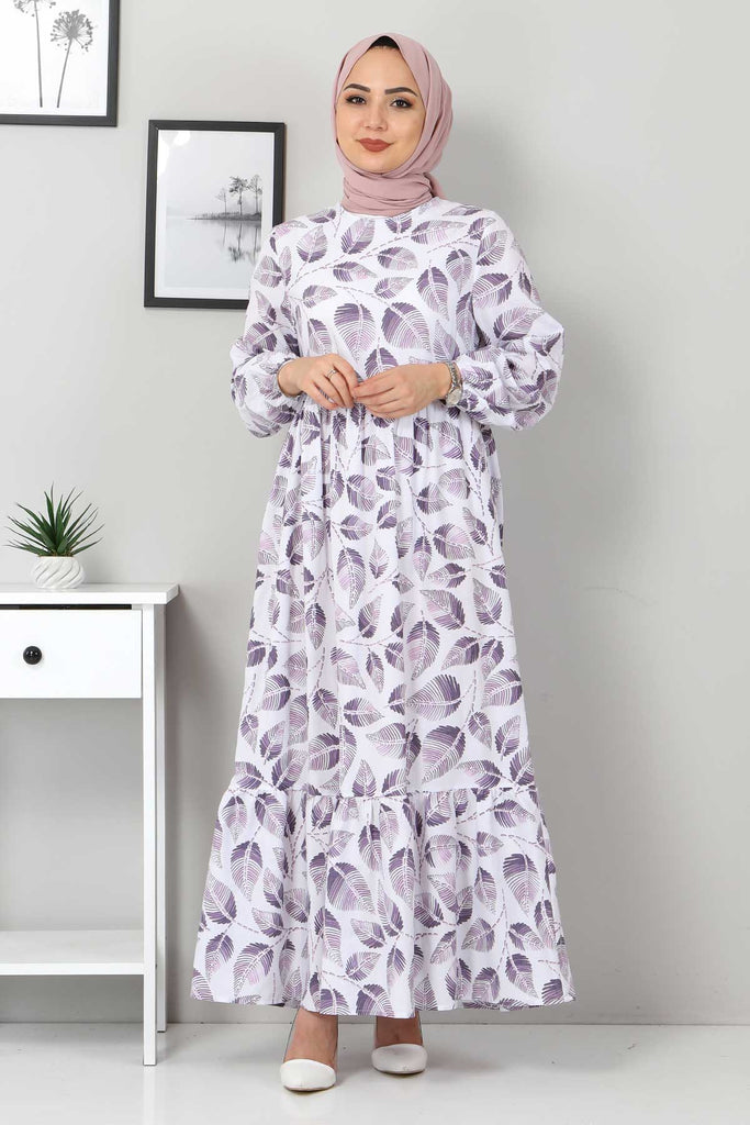 Women's Lilac Leaf Pattern Dress