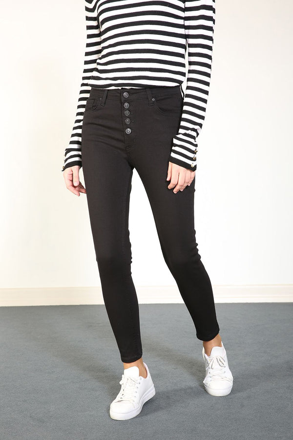Women's Button Black Skinny Jeans