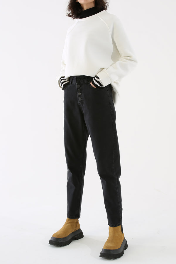 Women's Button Anthracite Mom Jeans