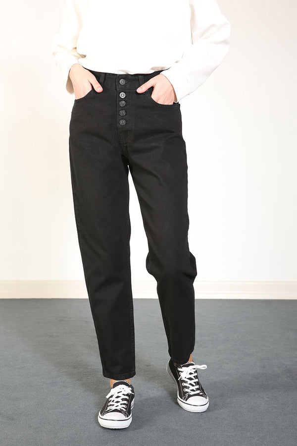 Women's Button Black Mom Jeans