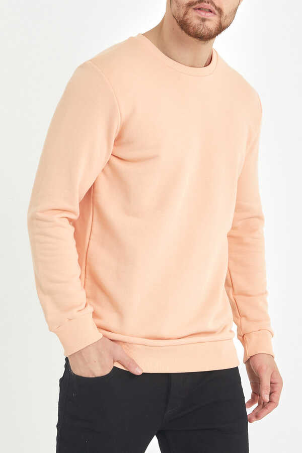Men's Crew Neck Basic Light Pink Soft Texture Sweatshirt