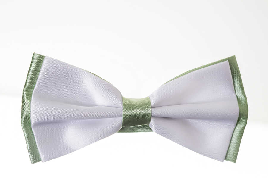 Green Garnish White Satin Bow Tie