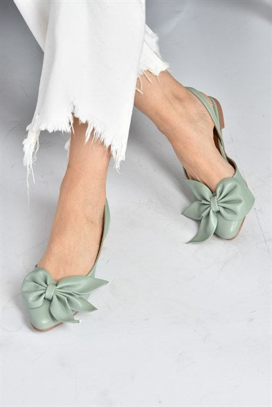 Women's Ribbon Detail Green Flat Shoes