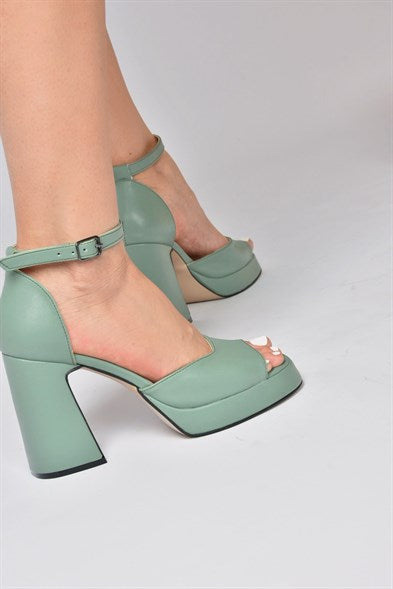 Women's Green Platform Heeled Shoes