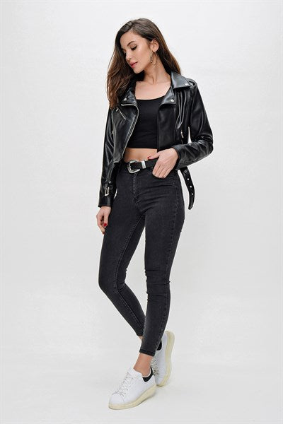 Women's High Waist Pocket Black Lycra Pants